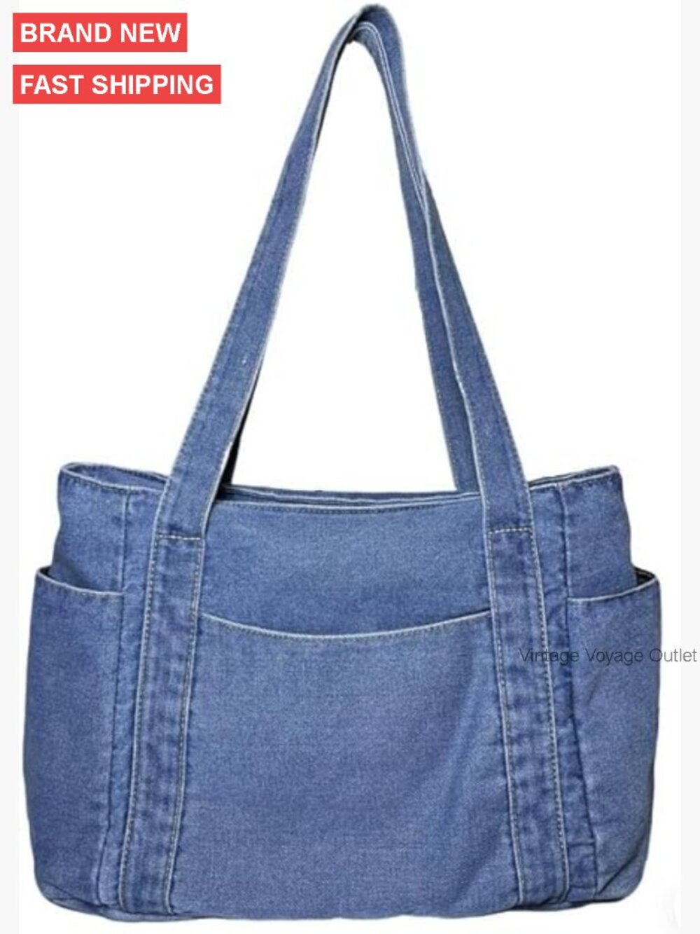 Denim Tote Bag with Multiple Pockets, Lightweight Hobo Purse for Women